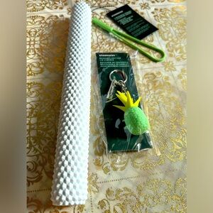Brand New Starbucks Reusable Straw And Pineapple Keychain